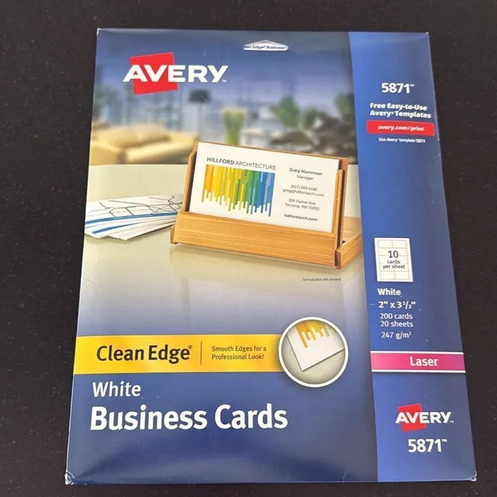2 Packs Avery 5871 White Clean Edge Business Cards – 400 Total, Laser Printer,